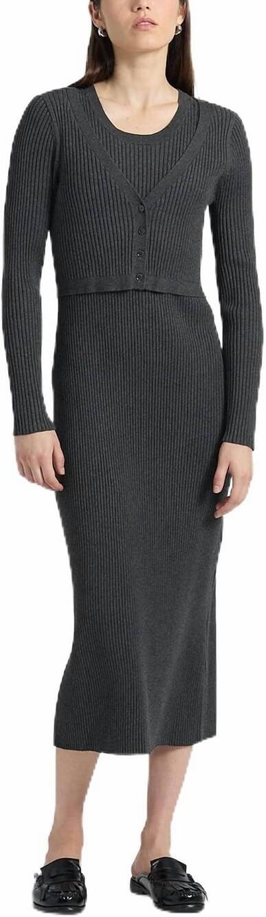 NEW DEREK LAM fable sweater dress in grey melange